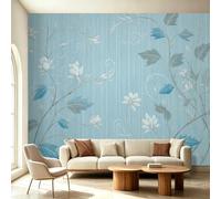 Mural Wallpaper Minimalist Blue Stripes Linear, Modern Office Gallery Wall, Washable Non-Woven Wallpaper, Moisture-Resistant Photo Wallpaper Mural, 200 x 140 cm (WxH)