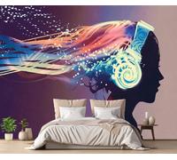 Mural Wallpaper Minimalist Music Girl Wallpaper 3D Effect Murals for Bedroom and Living Room Wall Decoration -KX22237, 430x300cm