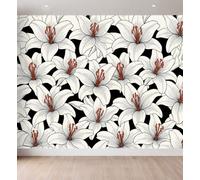 Mural Wallpaper Minimalist Sketch, 350 x 256 cm Non Woven Wall Mural | Line Art Plants Lilies Photo Wallpaper for Teen Kids Bedroom Playroom Home Decoration Removable Mural