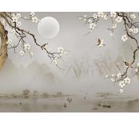 Mural Wallpaper Mountains Water Splashes Birds Blooming 250x175cm Wallpaper 3D Wall Mural for Living Room and Bedroom -MIWEI Wallpaper-ZXY-08616