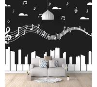 Mural Wallpaper Music Note 3D Effect Black and White Wallpaper Photo Poster Art Deco Wall Murals for Living Room Bedroom Corridor 250x175 cm 1420b