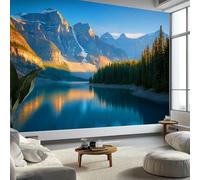 Mural Wallpaper Natural Scenery Moraine Lake Canada 200 x 140 cm Modern Art Wall Mural, Blue Easy to Install Non-Woven Poster Photo Wallpaper - Bedroom Living Room TV Backdrop Decor