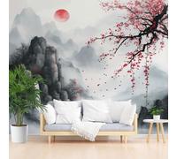 Mural Wallpaper Nature Landscape Ink Painting Non-Woven Wall Mural Decoration Poster Picture Photo Wallpaper 365x254cm(W x H) Oriental Art Scenery Wall Paper for Home Living Room Bedroom Kitchen