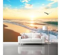 Mural Wallpaper Nature Realistic Scenery Beach Non-Woven Art Print Wall Decor Poster Picture Design Modern Living Room Kitchen Bedroom Wall Wallpaper - 150 x 105 cm (W x H), Light Blue