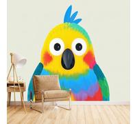 Mural Wallpaper Non-Woven Cartoon Parrots, Poster Picture Photo Wallpaper Colourful Tropical Parrots Tv Background Wall No Mess No Fuss Premium Decoration Odourless Printing 500X280Cm