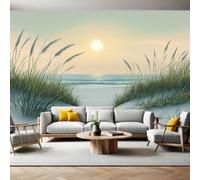 Mural Wallpaper Ocean Dunes Non-Woven Art Print Wall Murals 300 x 210 cm Light Blue Poster Picture Modern Decoration for Bedroom Living Room Nursery