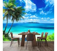 Mural Wallpaper Ocean Island Palm Tree Scenery 200x140 cm Modern Art Photo Wall Mural, Non-Woven Poster Wallpaper, for Bedroom Living Room TV Backdrop Decor