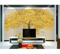 Mural Wallpaper Oil Painting of Golden Birds and Trees 350x250cm Wallpaper 3D Wall Mural for Living Room and Bedroom -MIWEI Wallpaper-ZXY-19941