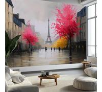 Mural Wallpaper Oil Painting Paris Street Eiffel Tower 200 x 140 cm Modern Art Wall Mural, White Easy to Install Non-Woven Poster Photo Wallpaper for Bedroom Living Room TV Backdrop Decor