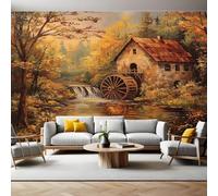 Mural Wallpaper Painted Country Cottage Photo Wallpaper 3D Effect 200 x 140 cm Non-Woven Wall Mural Home Bedroom Living Room Tv Background Poster Decoration