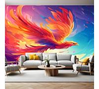 Mural Wallpaper Painted Feather Phoenix Non-Woven Art Print 390 x 260cm Wall Murals Poster Picture Design Modern Decoration for Bedrooms Living Room Children Nursery