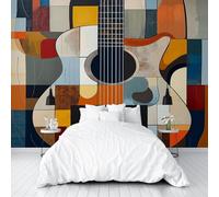 Mural Wallpaper Painted Music Guitar Non-Woven Wall Mural Decoration Poster Picture Photo Wallpaper 400x280cm(W x H) Vintage Geometric Guitar Wall Paper for Home Living Room Bedroom Kitchen