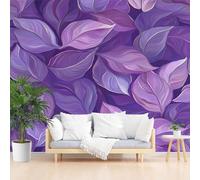 Mural Wallpaper Painted Plant Leaves 3D Effect Wall Mural, Non-Woven Print Abstract Purple Leaves Photo Feature Wallpaper for Bedroom Living Room Decor Decals 365x254cm(W x H)