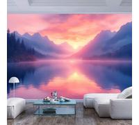 Mural Wallpaper Photo Poster scenic view of mountains and lake at sunset scenic view of mountains and lake at sunset 3D Wall Sticker Art Waterproof DIY Wall Decor for Bedroom Living Room Classroom O