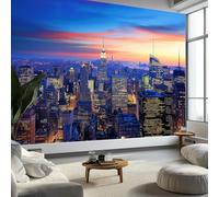 Mural Wallpaper Photography Dusk New York Skyline 200 x 140 cm Modern Art Wall Mural, Blue Easy to Install Non-Woven Poster Photo Wallpaper for Bedroom Living Room TV Backdrop Decor