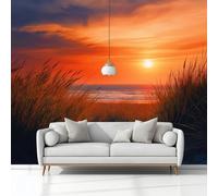 Mural Wallpaper Photography Sunset Horseshoe Bend Grass 200 x 140 cm Modern Art Wall Mural, Orange Easy to Install Non-Woven Poster Photo Wallpaper, for Bedroom Living Room TV Backdrop Decor