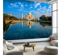 Mural Wallpaper Photography Taj India 200 x 140 cm Modern Art Wall Mural, Blue Easy to Install Non-Woven Poster Photo Wallpaper - Bedroom Living Room TV Backdrop Decor