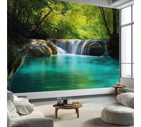 Mural Wallpaper Photography Thai Forest Waterfall 200 x 140 cm Modern Art Wall Mural, Green Easy to Install Non-Woven Poster Photo Wallpaper - Bedroom Living Room TV Backdrop Decor