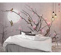 Mural Wallpaper Pink Flower Bird 400x255cm Wallpaper 3D Wall Mural for Living Room and Bedroom -MIWEI Wallpaper-ZXY-27565