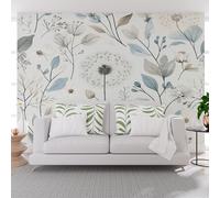 Mural Wallpaper Plant Floral Leaves Blue Non-Woven Wall Mural Decoration Poster Picture Photo Wallpaper 365x254cm(W x H) Painted Plants and Floral Wall Paper for Home Living Room Bedroom Kitchen