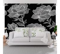 Mural Wallpaper Plant Vintage Peony Floral Non-Woven Wall Mural Decoration Poster Picture Photo Wallpaper 365x254cm(W x H) Black Floral Wall Paper for Home Living Room Bedroom Kitchen
