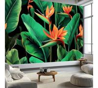 Mural Wallpaper Plants Bird of Paradise Green Leaves 400 x 280 cm Modern Art Wall Mural, Black Easy to Install Non-Woven Poster Photo Wallpaper - Bedroom Living Room TV Backdrop Decor