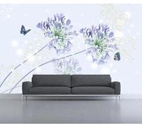Mural Wallpaper Purple Flower Butterfly Letter 310x250cm Wallpaper 3D Wall Mural for Living Room and Bedroom -MIWEI Wallpaper-ZXY-26726