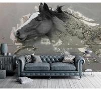 Mural Wallpaper Relief Abstract White Horse Wallpaper 3D Effect Murals for Bedroom and Living Room Wall Decoration -KX19794, 300x210cm