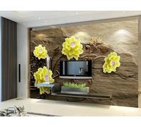 Mural Wallpaper Relief Yellow Floral Marble Pattern Wallpaper 3D Effect Murals for Bedroom and Living Room Wall Decoration -KX19680, 400x255cm
