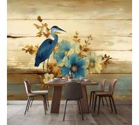 Mural Wallpaper Retro Floral Wood Board 400x280 cm Modern Art Photo Wall Mural, Non-Woven Poster Wallpaper, for Bedroom Living Room TV Backdrop Decor