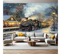 Mural Wallpaper Retro steam Train Photo Wallpaper 3D Effect 200 x 140 cm Non-Woven Wall Mural Home Bedroom Living Room Tv Background Poster Decoration