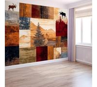 Mural Wallpaper Retro Traditional - Bedroom Living Room Sofa TV Background Home Wall Decor, Forest Blocks Animals Pine Trees for Office Dorm Dining Room Kid's Room 200 x 140 cm