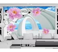 Mural Wallpaper Sea View Rose Vine Wallpaper 3D Effect Murals for Bedroom and Living Room Wall Decoration -KX10940, 350x250cm