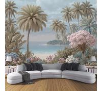 Mural Wallpaper Seaside Landscape Style Wall Mural Decoration Jungle Palm Tree Illustration Poster Picture Photo Wallpaper 150×105 cm Wall Paper for Home Living Room Kids Bedroom Deco Sage Green
