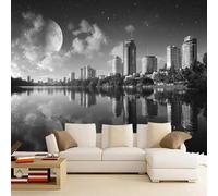 Mural Wallpaper Spire Tower 230x180cm,City Nightscape Reflected On Lake Silk Cloth Decor Wallpaper for Study Room Hotels Offices(Not Self Adhesive)