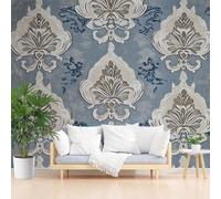 Mural Wallpaper Traditional Vintage Art Floral Non-Woven Wall Mural Decoration Poster Picture Photo Wallpaper 365x254cm(W x H) Vintage Geometric Floral Blue Wall Paper for Living Room Bedroom Kitchen