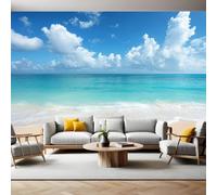 Mural Wallpaper Tropical Beach Scenery Non-Woven Art Print Wall Murals 300 x 210 cm White Poster Picture Modern Decoration for Bedroom Living Room Nursery