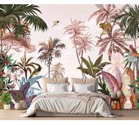 Mural Wallpaper Tropical Jungle Plants and Animals Wallpaper 3D Effect Murals for Bedroom and Living Room Wall Decoration -KX21953, 300x210cm