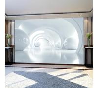 Mural Wallpaper Tunnel Spatial Geometry Non-Woven Art Print Wall Murals 300 x 210 cm Grayish White Poster Picture Modern Decoration for Bedroom Living Room Nursery