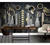 Mural Wallpaper Urban Building Plant Leaves 300x210cm Wallpaper 3D Wall Mural for Living Room and Bedroom -MIWEI Wallpaper-ZXY-11947