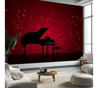 Mural Wallpaper Valentine Piano Silhouette Heart 400 x 280 cm Modern Art Wall Mural, Red Easy to Install Non-Woven Poster Photo Wallpaper - Bedroom Living Room TV Backdrop Decor