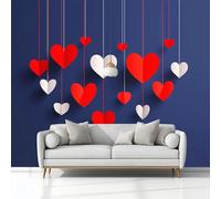 Mural Wallpaper Valentine's Day Paper Heart 200 x 140 cm Modern Art Wall Mural, Blue Easy to Install Non-Woven Poster Photo Wallpaper, for Bedroom Living Room TV Backdrop Decor