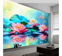 Mural Wallpaper Vector Illustration Lotus Pond, Pink Art Print Wallpaper, Wall Mural Non-Woven, for Bedrooms Living Room Indoor Home Wall Decoration Paper Poster W250 x H175 cm
