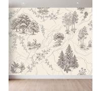 Mural Wallpaper Vintage Sketch, 250 x 175 cm Non Woven Wall Mural Poster | Plants Forest Flowers Leaves Photo Wallpaper for Teen Kids Bedroom Playroom Home Decoration Removable Mural