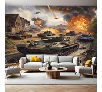 Mural Wallpaper War Tanks Photo Wallpaper 3D Effect 200 x 140 cm Non-Woven Wall Mural Home Bedroom Living Room Tv Background Poster Decoration