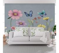 Mural Wallpaper Watercolor Daisy Floral Butterfly Non-Woven Wall Mural Decoration Poster Picture Photo Wallpaper 365x254cm(W x H) Plants and Floral, Butterflies Wall Paper for Living Room Bedroom
