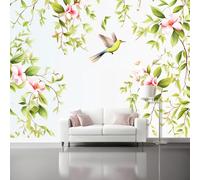 Mural Wallpaper Watercolor Elegant Vines Birds Non-Woven Art Print Wall Mural Decor Poster Picture Design Modern Living Room Kitchen Bedroom Wall Wallpaper - 250 x 175 cm (W x H) Colorful