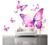 Mural Wallpaper Watercolor Fantasy Butterflies Elegance Non-Woven Art Print Wall Mural Decor Poster Picture Design Modern Living Room Kitchen Bedroom Wall Wallpaper - 300 x 210 cm (W x H)Purple White