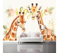 Mural Wallpaper Watercolor Giraffe Flowers Cute Non-Woven Art Print Wall Mural Decor Poster Picture Design Modern Living Room Kitchen Bedroom Wall Wallpaper - 200 x 140 cm (W x H) Colorful