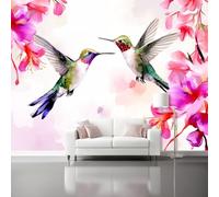 Mural Wallpaper Watercolor Hummingbird Floral Illustration Non-Woven Art Print Wall Decor Poster Picture Design Modern Living Room Kitchen Wall Mural Wallpaper - 250 x 175 cm (W x H), Pink